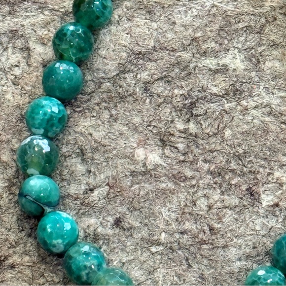 Faceted Green Crackle Agate Beads Strand ~30 Beads Teal Emerald Mixed Tones - Picture 6 of 8